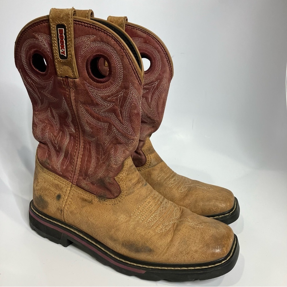 Rocky women’s 10” Farmstead leather boots western cowgirl‎ brown/purple size 6.5